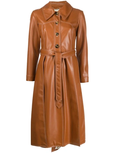 A.w.a.k.e. Faux-leather Trench Coat In Brown
