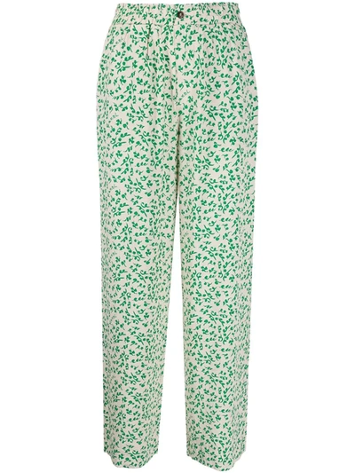 Ganni Printed Straight-leg Crepe Trousers In Neutrals