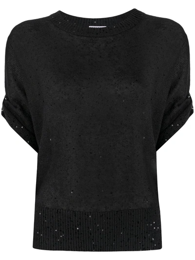 Brunello Cucinelli Sequin-embellished Knitted Top In Blue