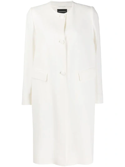 Emporio Armani Single-breasted Collarless Coat In White