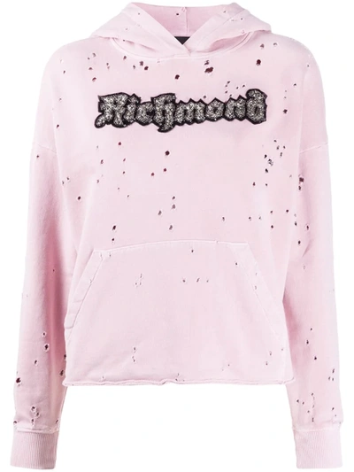 John Richmond Destroyed Hoodie In Pink