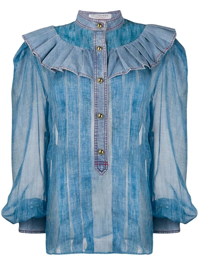 Philosophy Di Lorenzo Serafini Contrast Panel Ruffle Detail Shirt In Blue