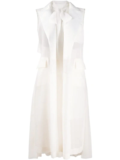 Sacai Layered-lapel Organza Dress In White