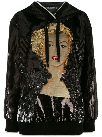 Dolce & Gabbana Marilyn Monroe Sequin Hoodie In Black