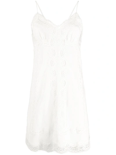 Ermanno Scervino Lace Trim Silk Dress In White
