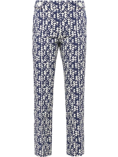 Prada Graphic Print Cropped Trousers In Blue