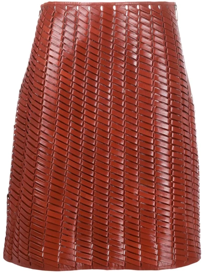 Bottega Veneta Intrecciato Weave A-line Skirt In Brown
