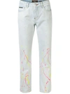 Philipp Plein High-rise Cropped Paint Print Jeans In Blue