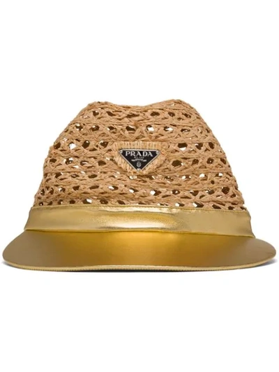 Prada Logo Plaque Visor Hat In Neutrals