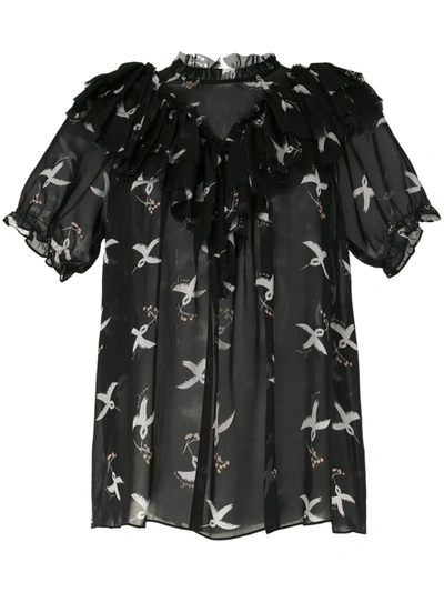 Macgraw Migration Bird Print Blouse In Black