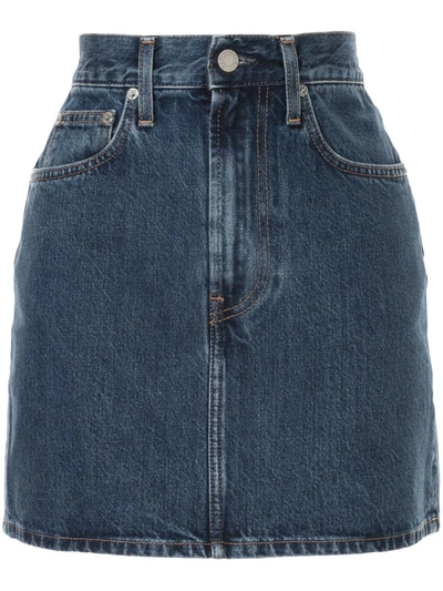 Helmut Lang Femme Hi Denim Mini Skirt In Mid Denim