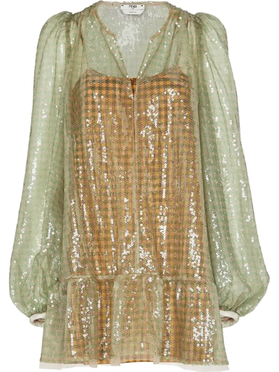 Fendi Overlay Sequin Vichy Dress In Green