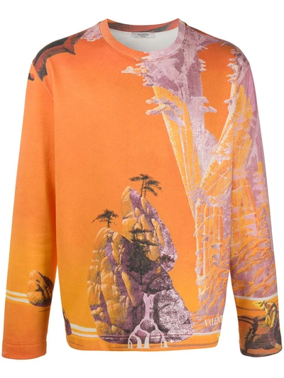 Valentino Yellow City Printed Sweatshirt In Orange