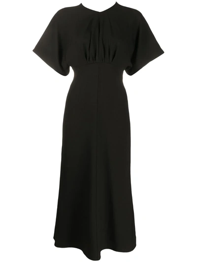 Victoria Victoria Beckham Flared Short-sleeve Midi Dress In Black