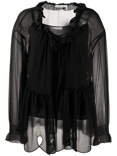 See By Chloé Sheer Tie-neck Blouse In Black