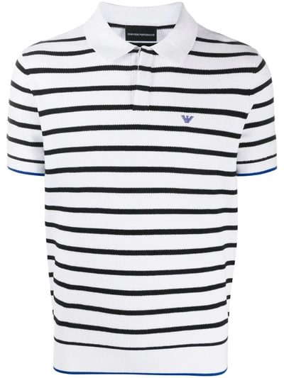 Emporio Armani Striped Logo Polo Shirt In White