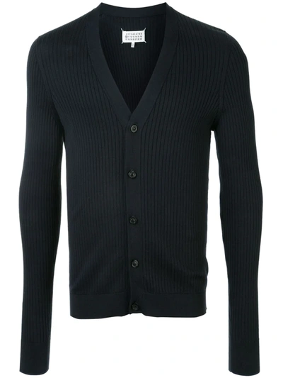 Maison Margiela V-neck Ribbed Cardigan In Blue