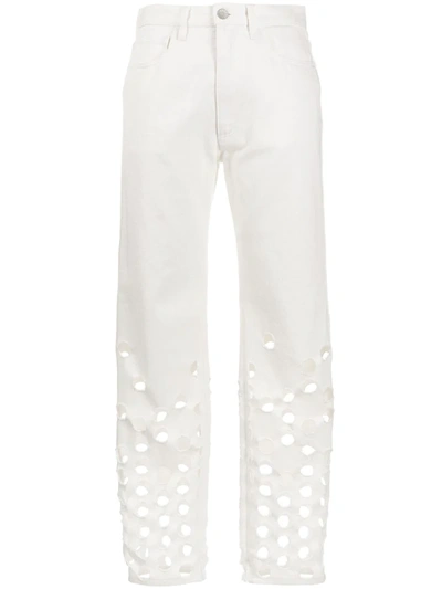 Maison Margiela Perforated Straight-leg Jeans In White