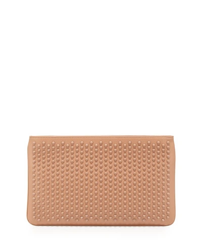 Christian Louboutin Loubiposh Studded Leather Clutch In Nude Gold