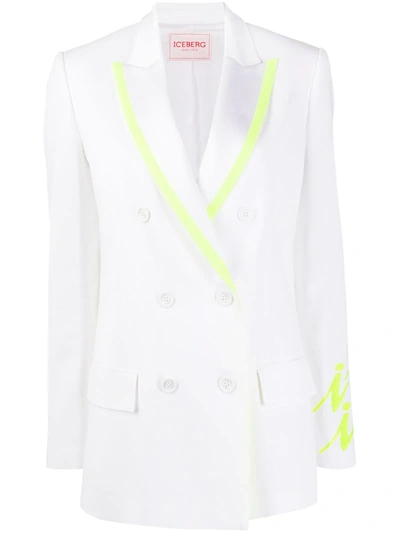 Iceberg Double Breasted Suit Jacket In White