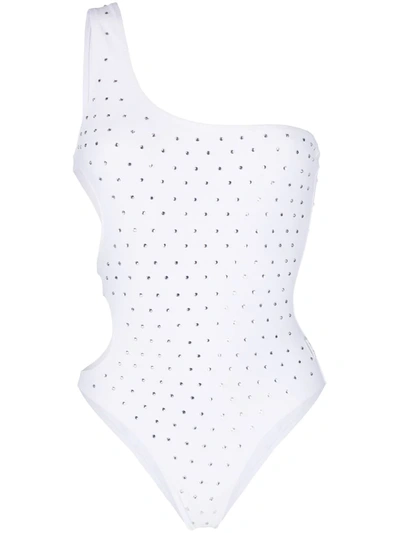 Gcds One Shoulder Embellished Swimsuit In White