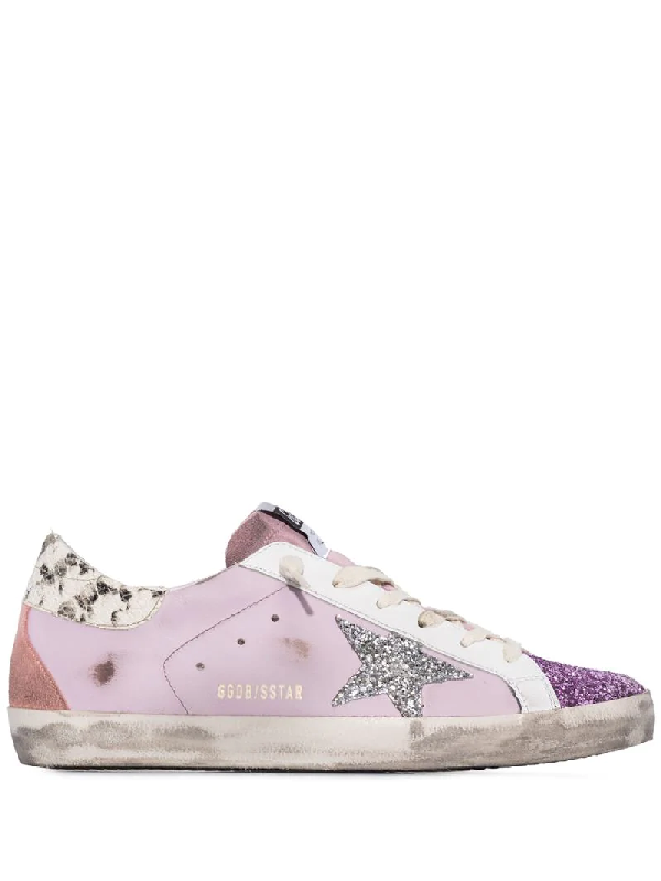 golden goose superstar distressed glittered leather sneakers