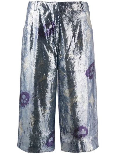 Jacquemus Floral Sequin Embellished Cropped Trousers In Sky Blue