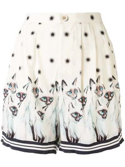 Undercover High-waisted Cat-print Shorts In White