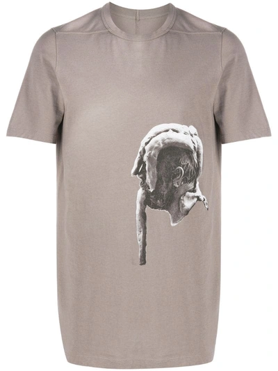 Rick Owens Sculpted Head Print T-shirt In Grey