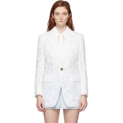 Msgm Single Breasted Floral Lace Blazer In White