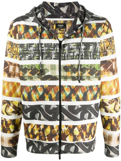 Fendi Botanical Print Zip-up Hoodie In Green