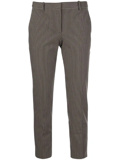 Theory Tailored Striped Print Trousers In Brown