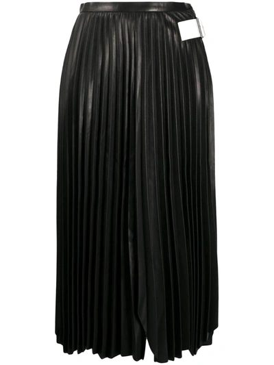Helmut Lang Buckle-detailed Pleated Leather Midi Skirt In Black