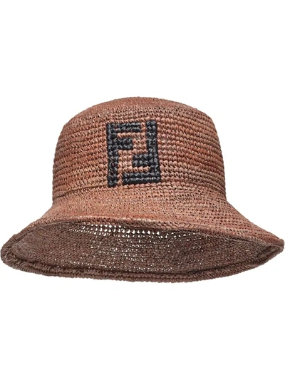 Fendi Motif Detail Woven Bucket Hat In Brown