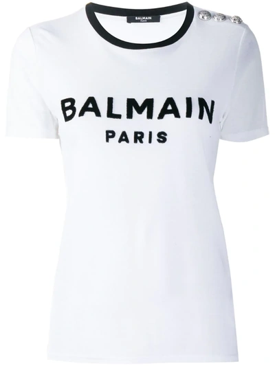 Balmain Buttoned Logo T-shirt In White