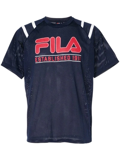 Fila Logo Printed Mesh T-shirt In Blue