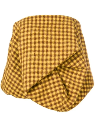Rick Owens Strapless Gathered Checked Wool And Alpaca-blend Top In Yellow