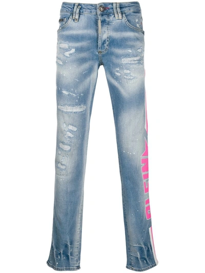 Philipp Plein Super Straight Cut Plein Star Jeans In Blue