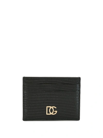Dolce & Gabbana Embossed Crocodile-effect Cardholder In Black