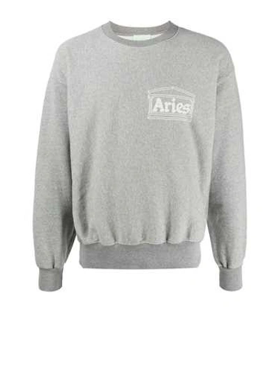 Aries Logo-print Crew Neck Sweatshirt In Grey