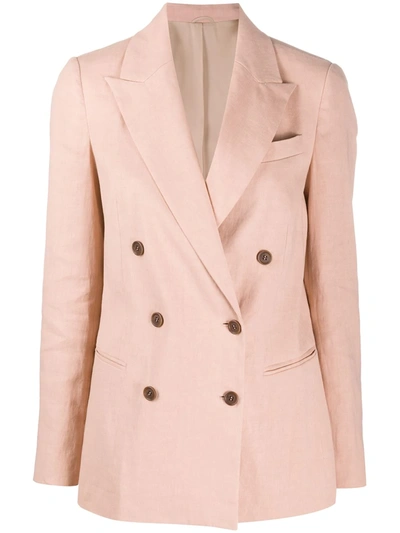 Brunello Cucinelli Double-breasted Belted Linen-blend Twill Blazer In Blush