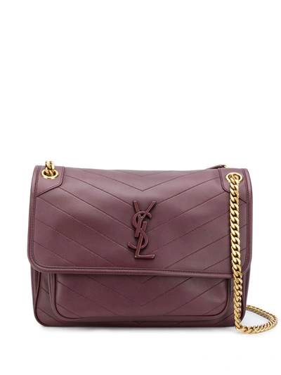 Saint Laurent Purple Niki Medium Leather Shoulder Bag In Red