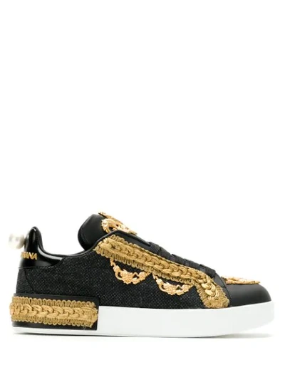 Dolce & Gabbana Embellished Lace-up Sneakers In Black