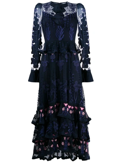 Temperley London Embroidered Layered Dress In Blue