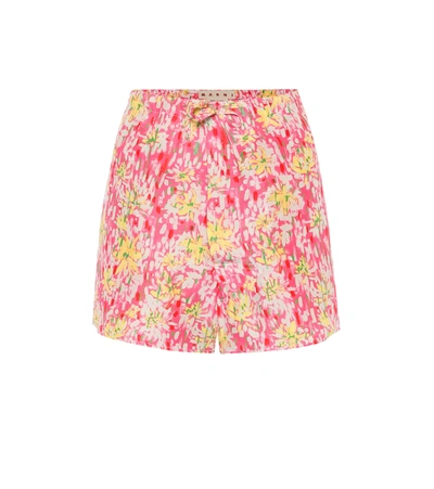 Marni Painted Floral-print Shorts In Pink