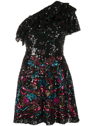 Zuhair Murad Sequinned One-shoulder Mini Dress In Black