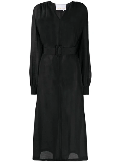 Remain V-neck Belted Dress In Black