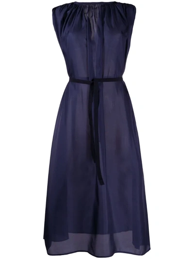 Roberto Collina Gathered Silk Dress In Blue