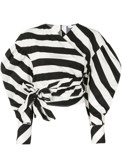 Msgm Striped Wrap Blouse In White