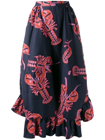 Henrik Vibskov Lobster Embroidery Asymmetric Skirt In Blue